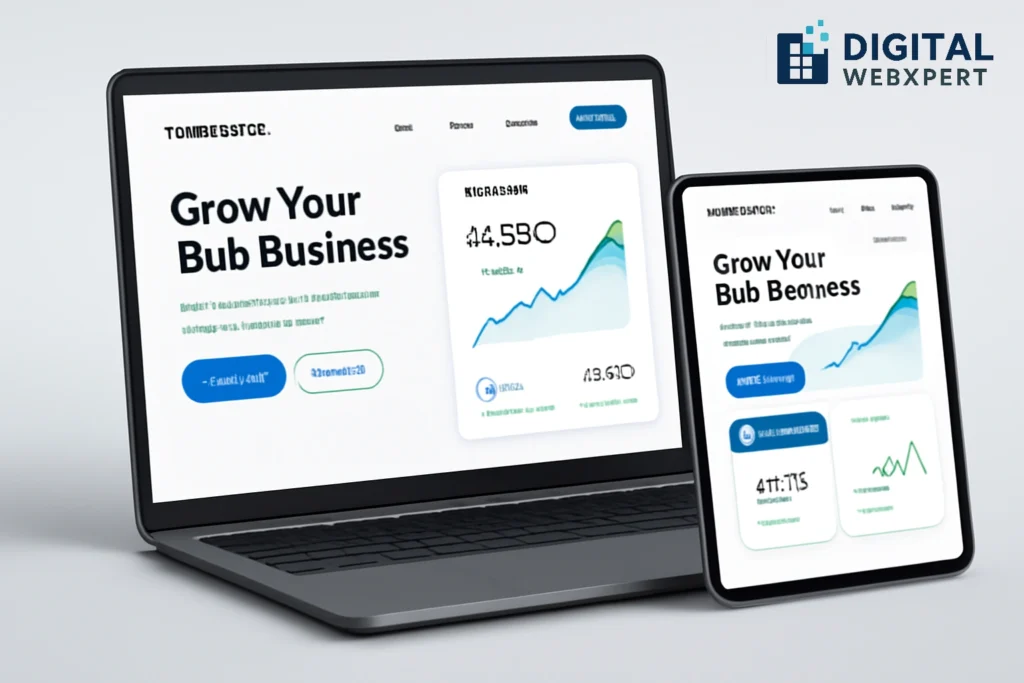 Modern B2B website interface showing lead generation analytics and growth