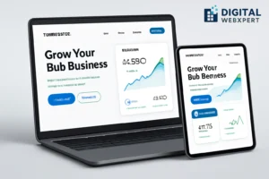 Modern B2B website interface showing lead generation analytics and growth