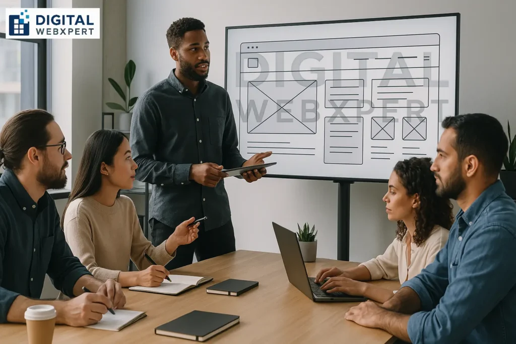 Professional website design agency team collaborating on custom website development