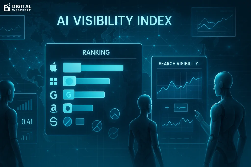 AI Visibility Index infographic comparing brand visibility in AI search results.
