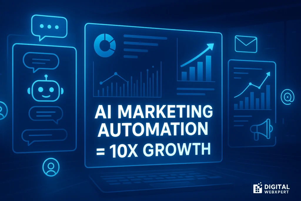 AI marketing automation driving 10X business growth through predictive analytics and automation tools.