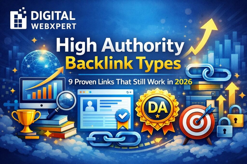 High authority backlink types illustration showing editorial links, digital PR, and SEO trust signals