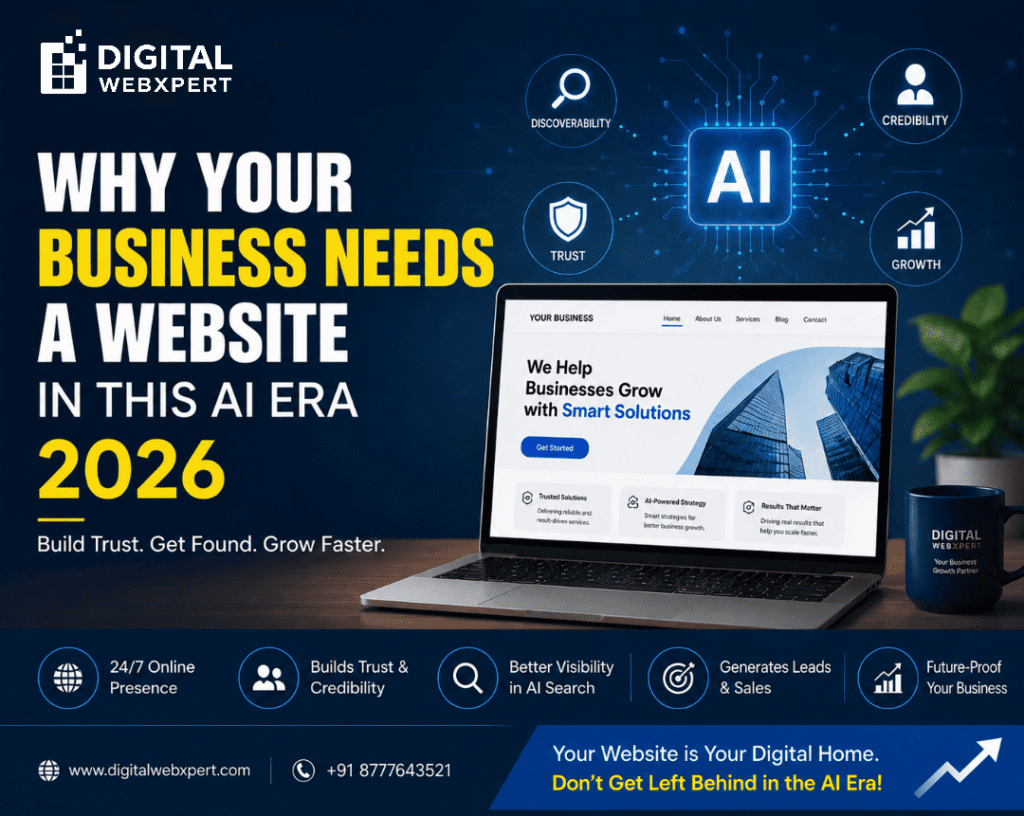business website in AI era 2026 – Digital WebXpert guide Caption: Build trust, get found in AI search, and grow faster in 2026.