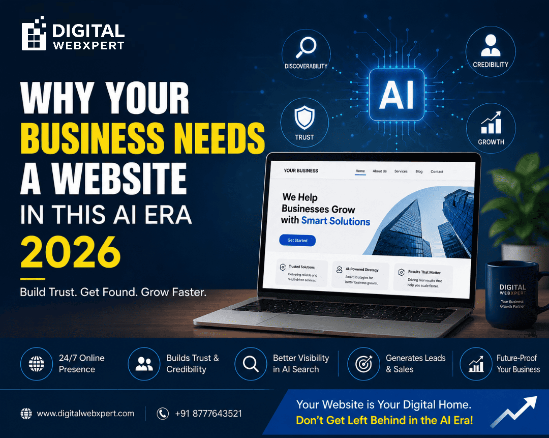 business website in AI era 2026 – Digital WebXpert guide Caption: Build trust, get found in AI search, and grow faster in 2026.